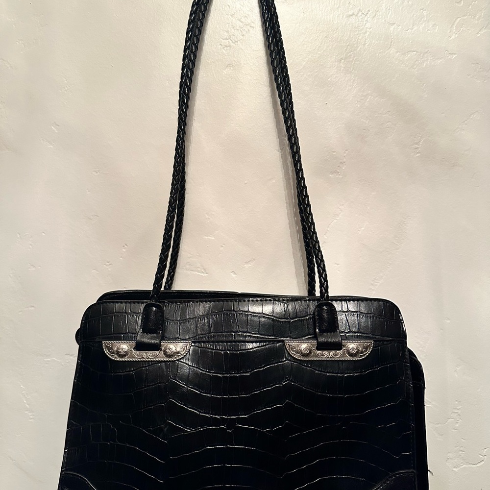 Bueno Black Crocodile-Embossed Leather Shoulder Bag